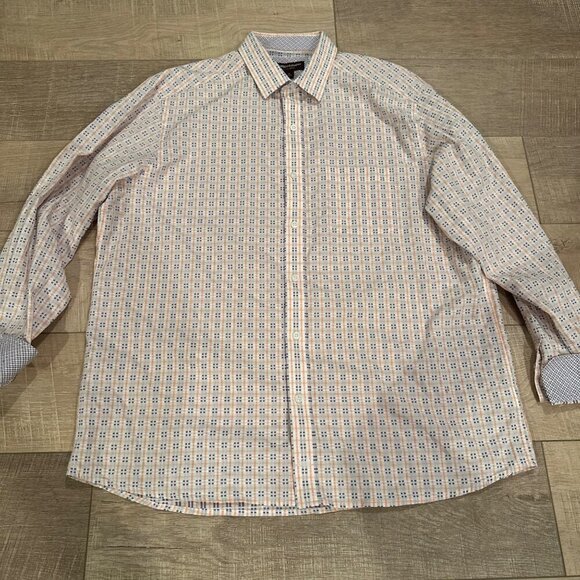 JOHNSTON & MURPHY MENS XL PURPLE AND ORANGE LONG SLEEVE BUTTON UP SHIRT - Picture 5 of 11